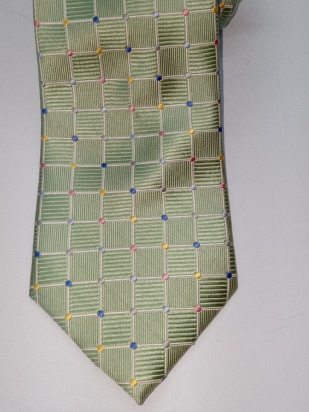 RBM Silk Tie Men's Spring Easter Green Grid with Dots